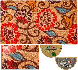 LUCA HOME - Felpudo Entrada casa andislizante 40x70 - Felpudo de Coco Enredadera Flores - Felpudos Entrada casa - Tapete I...