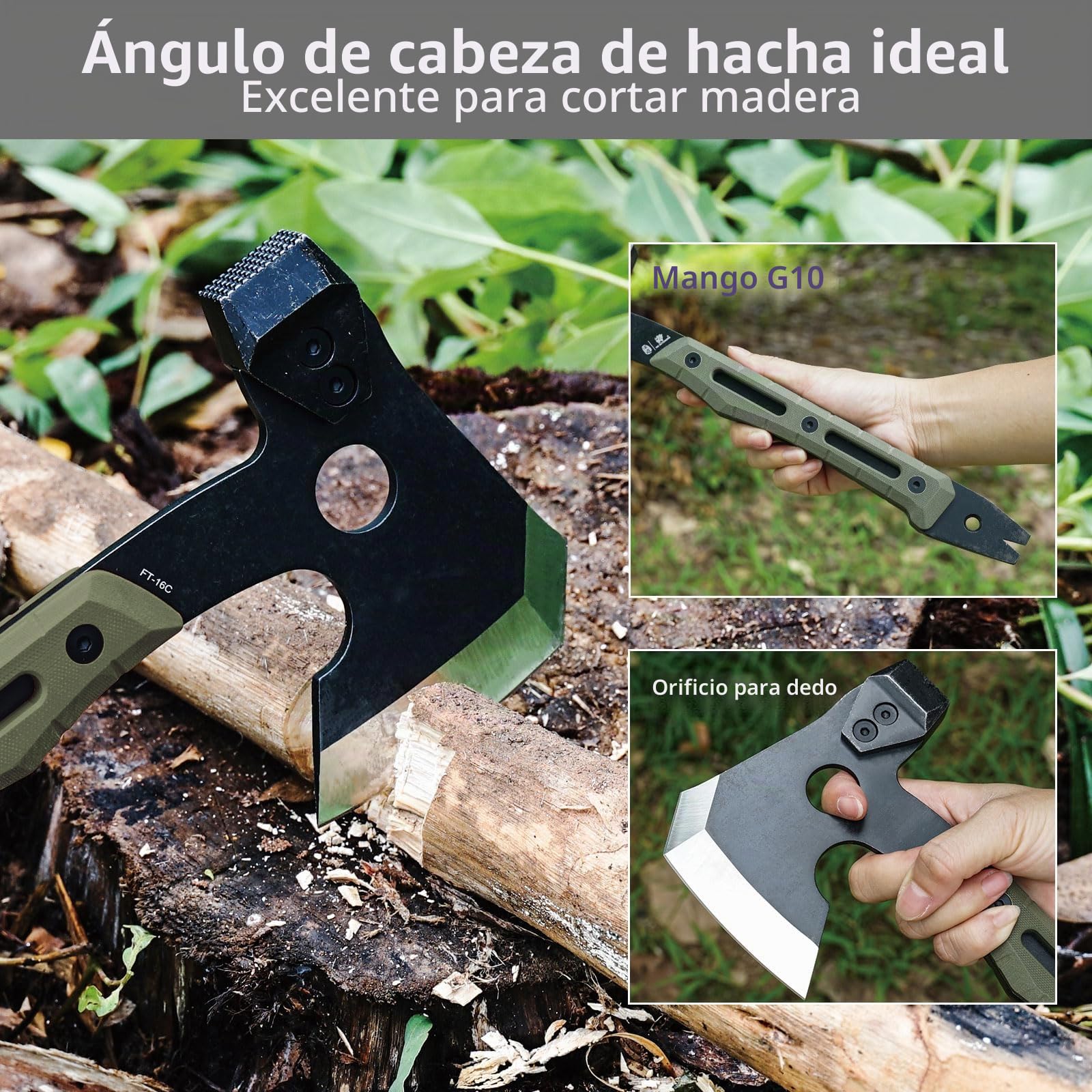 HX OUTDOORS Hacha de Partido Multifuncional, Hacha Táctica de Supervivencia y Campismo de Tanga Completa，Hachas de Mano para Campismo y Bushcraft con Martillo y Sacacorchos (Verde Militar)
