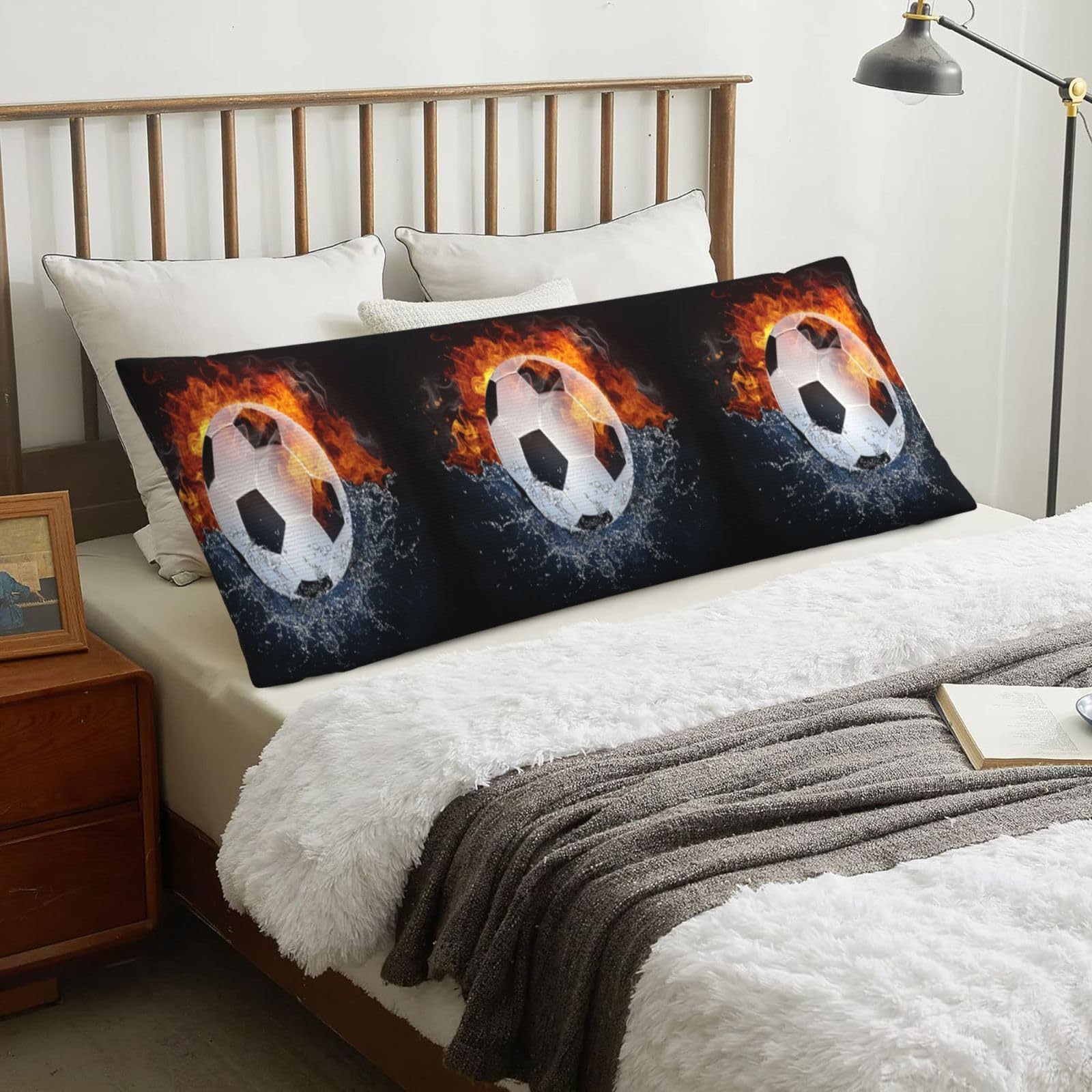 Soccer Ball On Fire Water, Body Pillow Cover with Zipper,Long Body Pillowcase 20 x 60 in