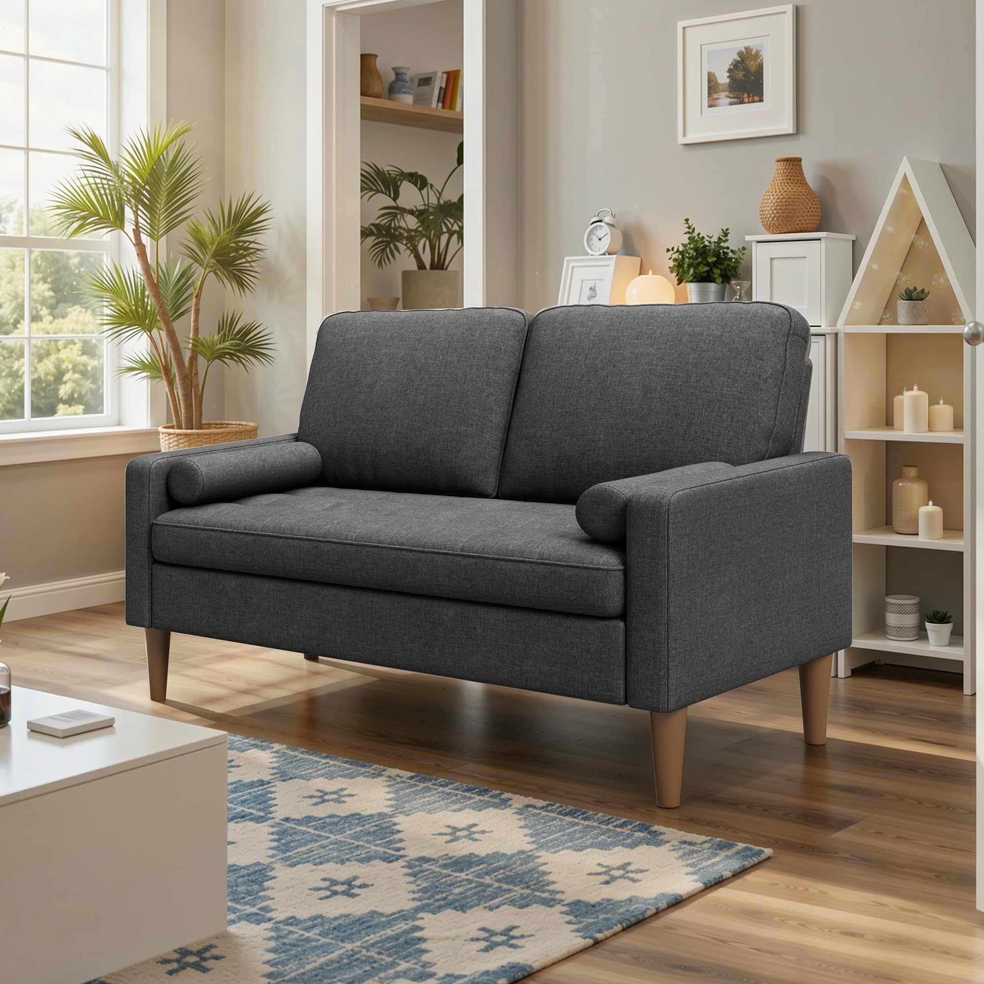 Divano a 2 Posti 121x76x87 cm con Braccioli, Grigio scuro