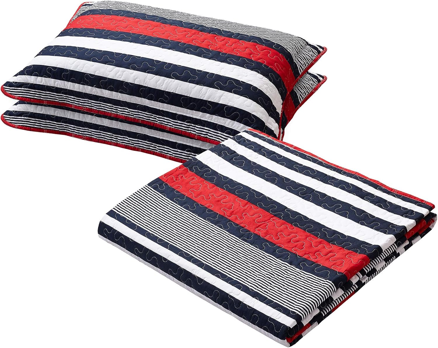 All American Collection 2pc Modern Contemporary Soft Comfy Bedroom Bedspread Quilt Set (Red/Navy, Twin)