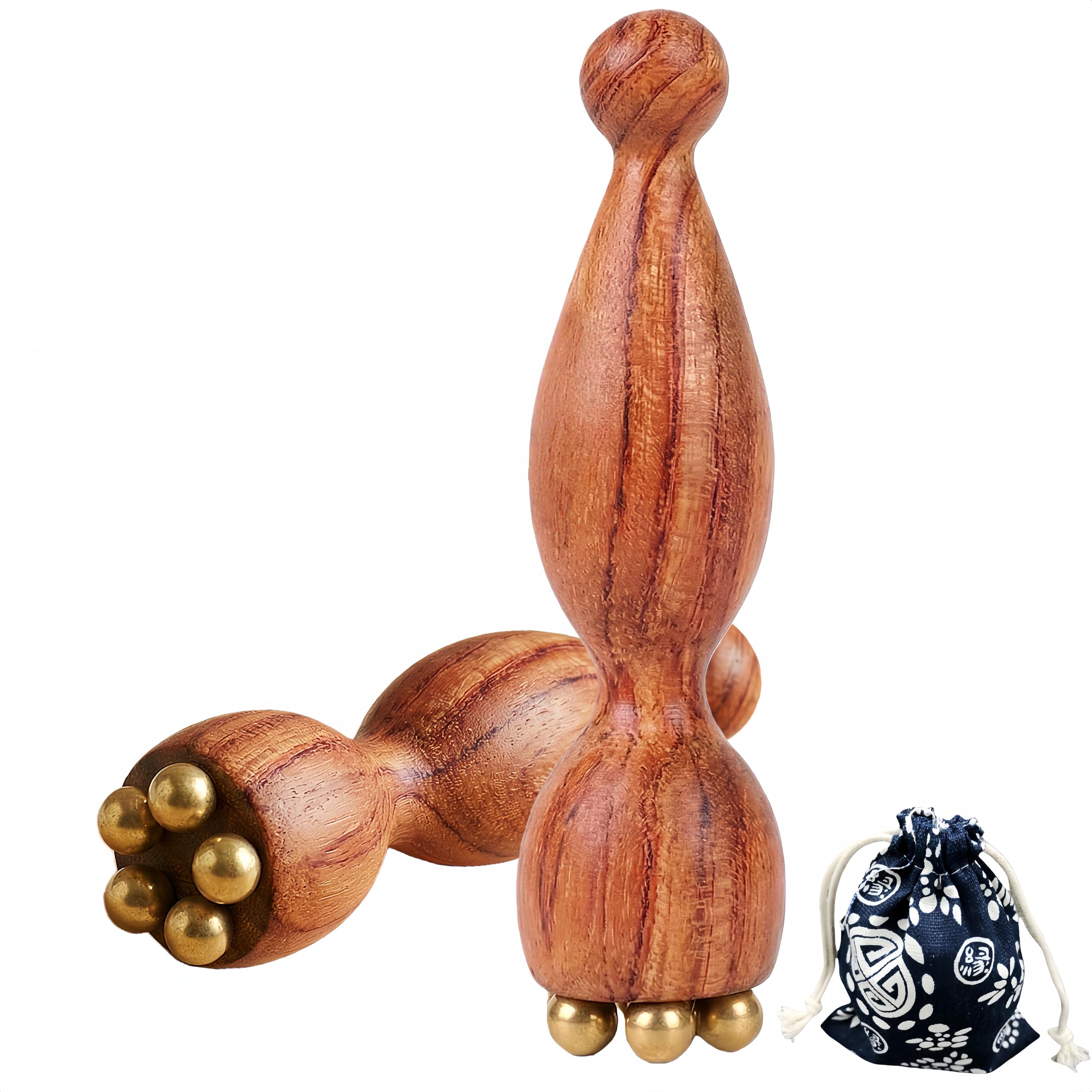 2 Pcs Compact Eye Massager Set - Dual-Ended Face Massage Tool with Fixed Cooling Copper Warming Wooden Balls