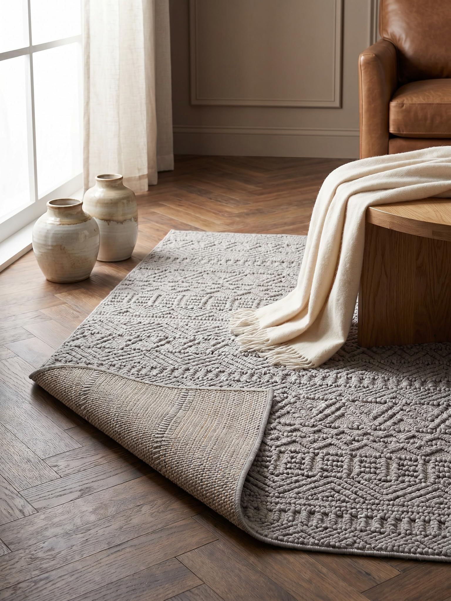 Tapis à Poils Courts Motif Rayé Facile d'entretien Lavable Argent 280x370 cm Salon Couloir Entrée Oeko-TEX | BERNINA