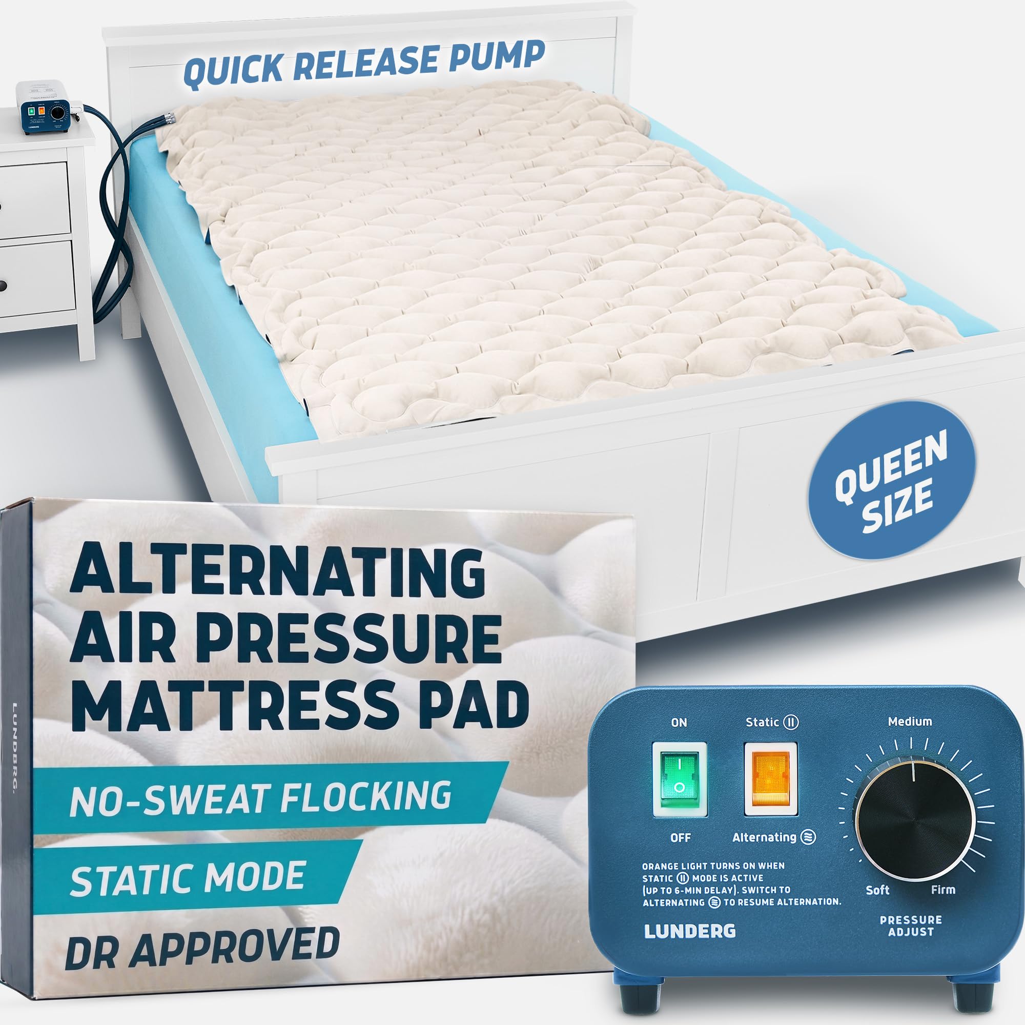 Lunderg Queen Size Alternating Air Pressure Mattress Pad with Flocking