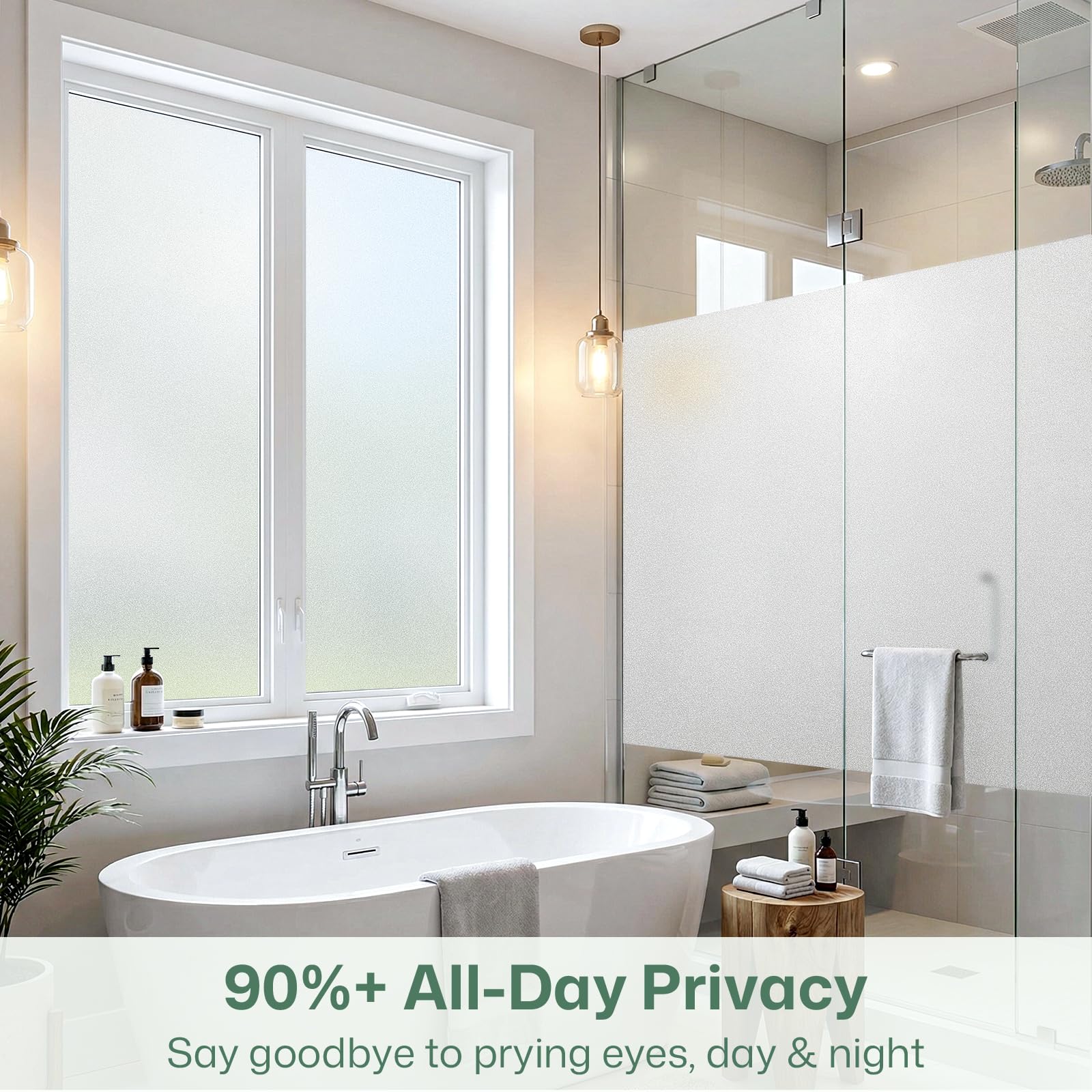 Coavas Pellicola per la privacy in vetro smerigliato, giorno e notte, opaca | Adesivo statico rimovibile, blocco UV, adatto agli affittuari per bagno, armadi, ufficio o porte, puro, 44,5 x 1.000 cm