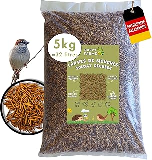 Larves de Mouches Soldats séchées – Aliment pour Oiseaux Sauvages, Poules et hérissons, Riche en protéines et en Calcium, Alternative aux vers de Farine (5 kg, Larves de Mouches soldates)