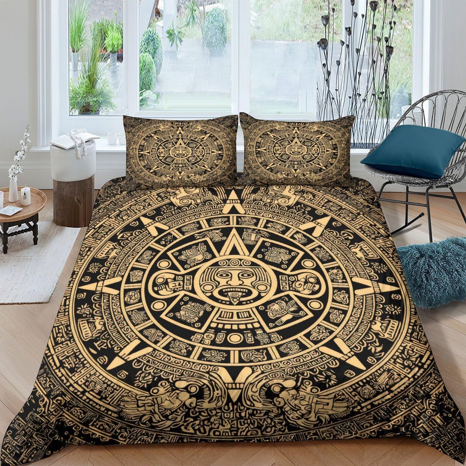 Ctjqhvkz Style-4 3D Printed Aztec Sun Fitted Sheet Microfiber Soft Breathable Zodiac Calendar Bed Cover For Bedroom Guestroom Decor Single（135X200cm）
