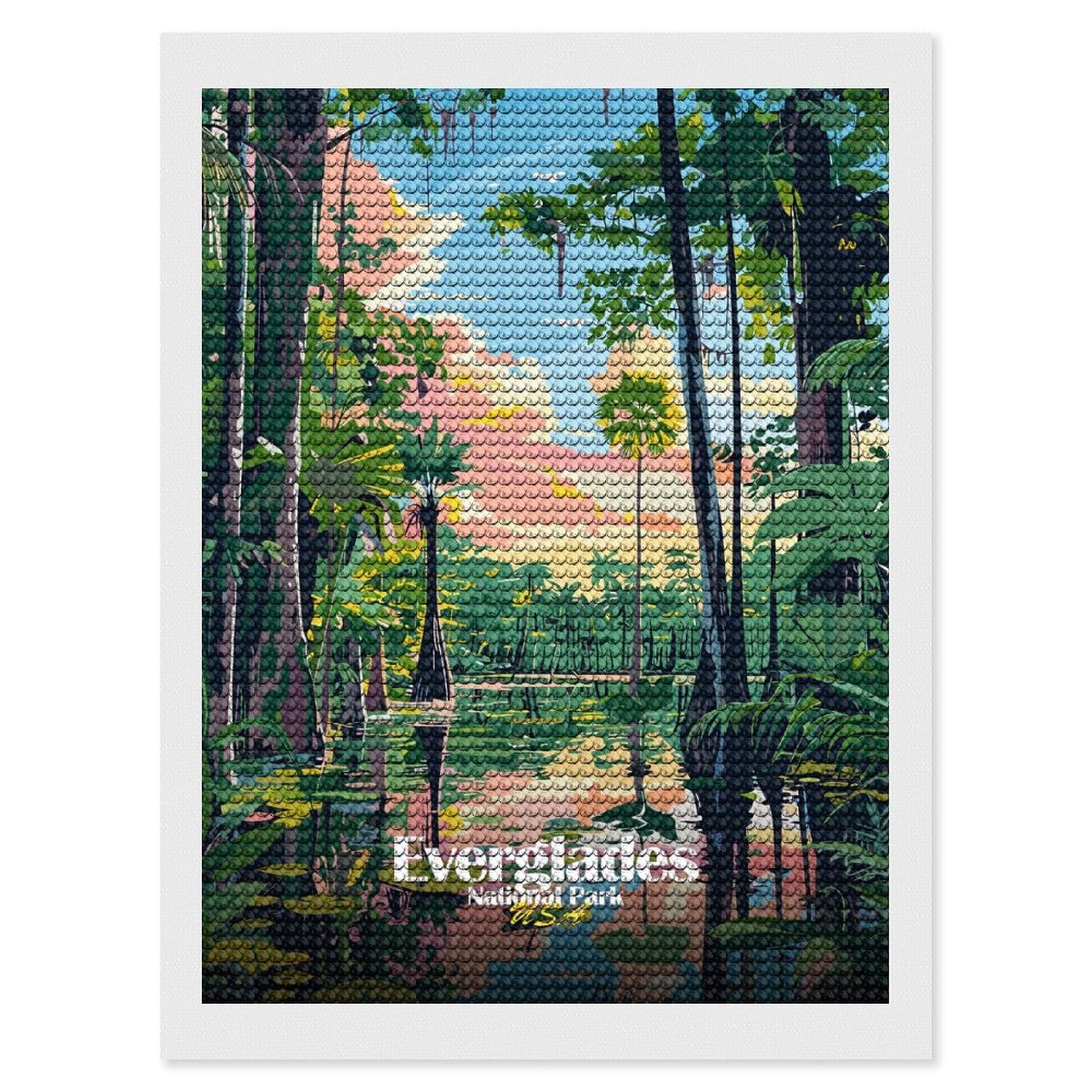Junmoney Everglades National Park Illustration DIY Diamond Art Canvas Kit 12"x16", Complete Accessories, Creative Leisure Activity, Home Wall Decor, Gift Idea