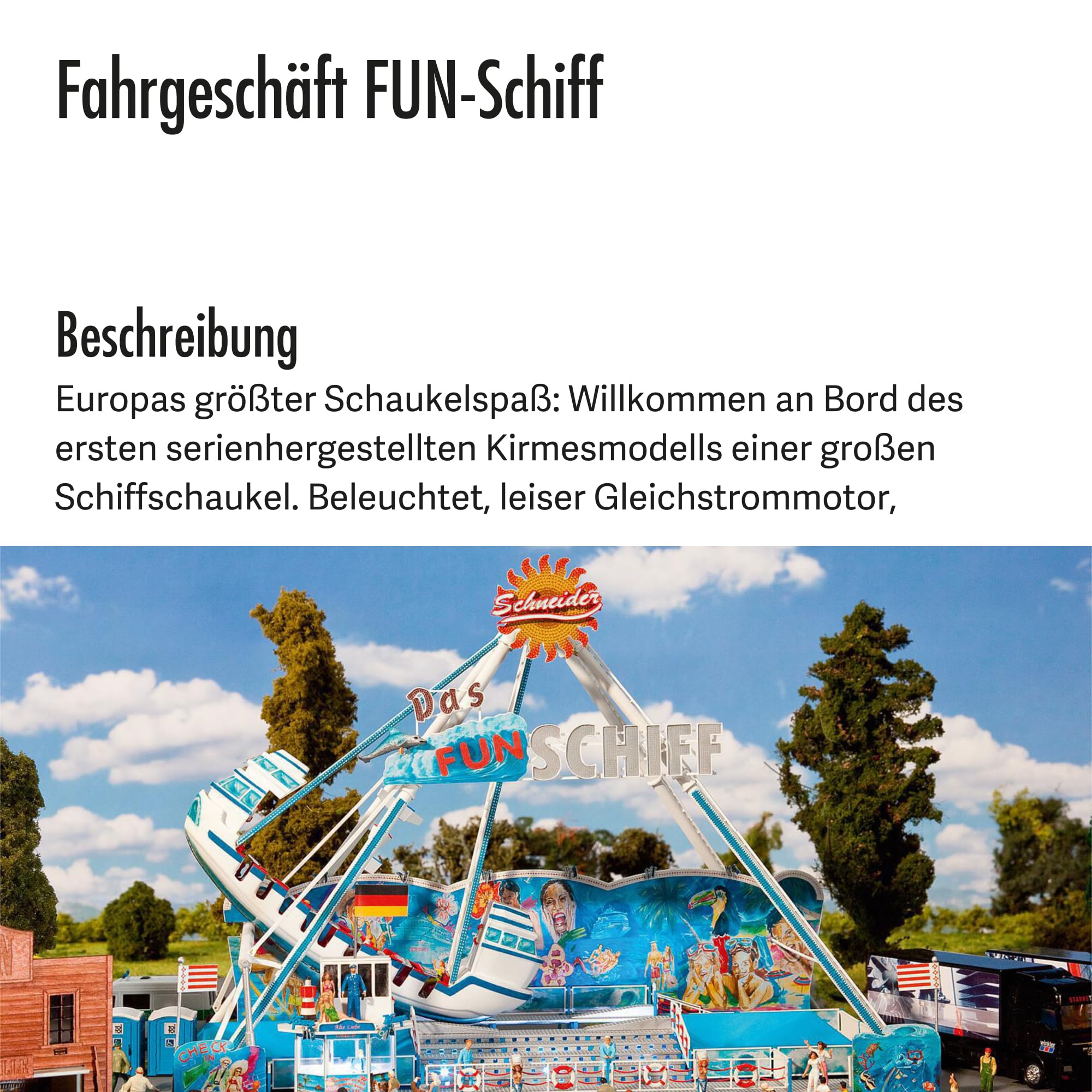 FALLER Fahrgeschäft FUN-Schiff Modellbausatz mit 252 Einzelteilen 285 x 183 x 210 mm I Modelleisenbahn Zubehör H0 I Modelleisenbahn H0 Schiffschaukel, Weiß