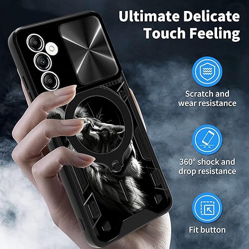 Vista 145 de Funda para Samsung Galaxy A13 5G con cubierta deslizante para lente de cámara y anillo giratorio de 360 grados, soporte híbrido de doble capa Flores