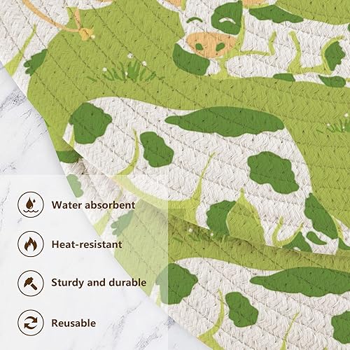 Miniatura 3 de 3 Pcs Large Trivet Mat Cows on Field Pattern for Hot Dishes 15in Cotton Thread Weave Heat Resistant Pad for Crock Pot House Decor