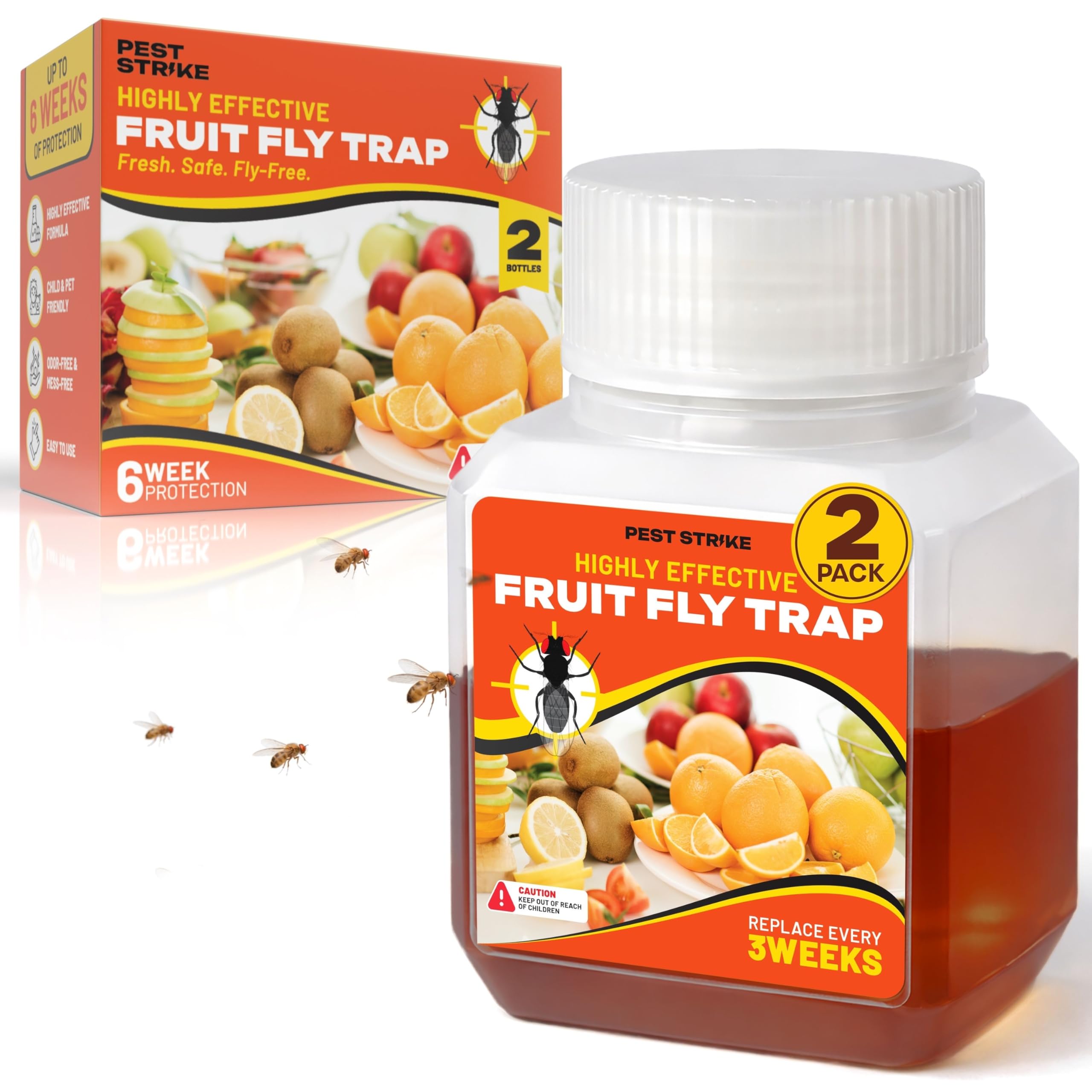 Fruit Fly Trap - Fruit Fly Traps Indoor for Home Use with Powerful Attractant - Odor Free, Long Lasting Fly Catcher Safe for Kids and Pets - Easy to Use, Up to 3 Weeks Protection (2 Pack)
