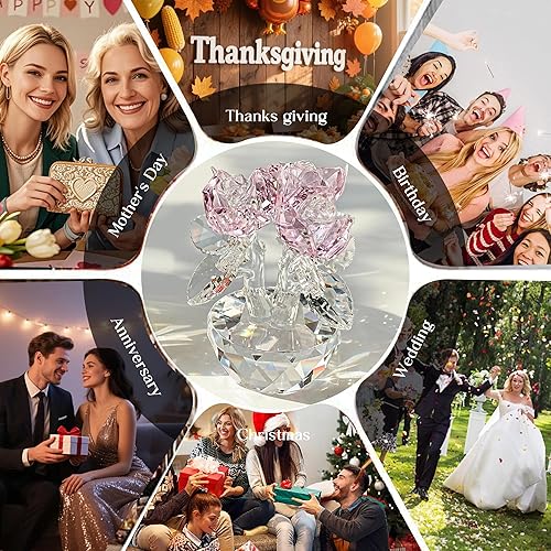 Miniatura 7 de H&D HYALINE & DORA Ramo de rosas de cristal rosa, figuritas de flores con caja de regalo