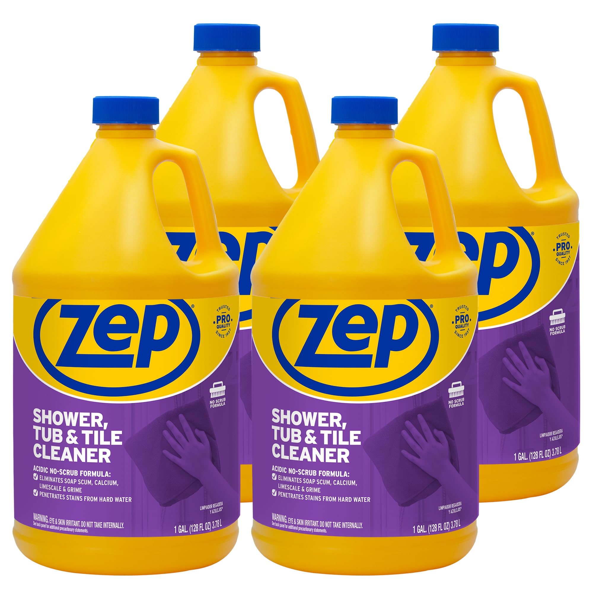 Zep Shower, Tub and Tile Cleaner - 1 Gallon (Case of 4) ZUSTT128 - No Scrub Pro Formula with Acid, Breaks Up Tough Buildup on Contact, Revealing