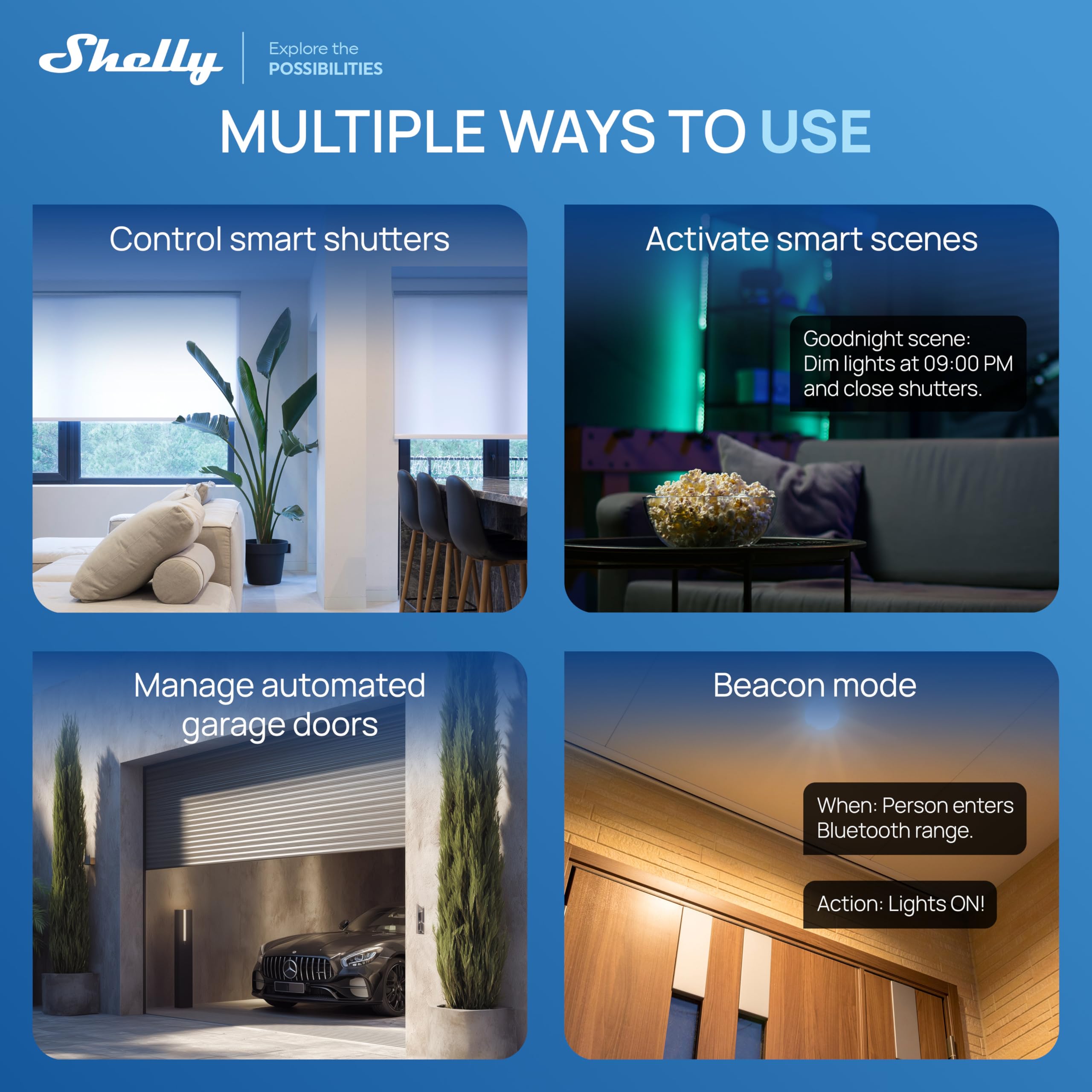 Shelly BLU RC Button 4 – Botón de control Bluetooth y Zigbee para domótica, Control de dispositivos y escenas inteligentes, Multiclíc, Batería de hasta 2 años, Compatible con Home Assistant