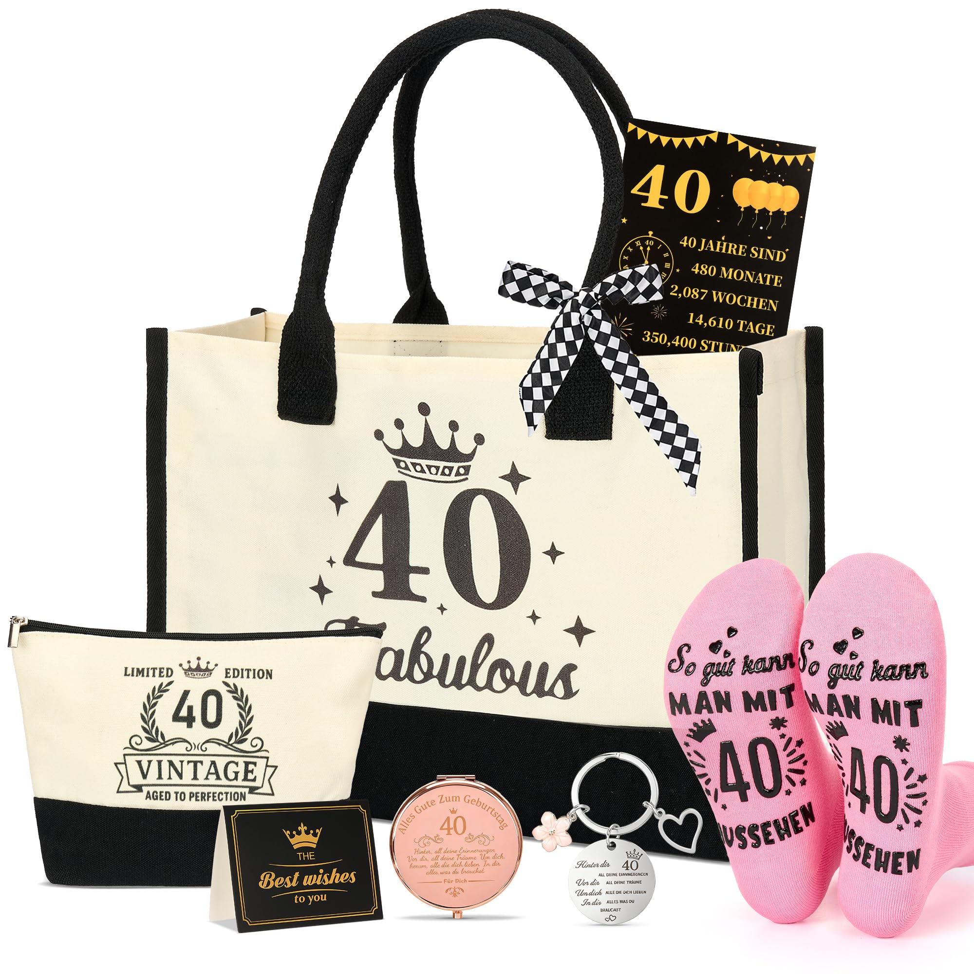 Geburtstag Geschenk für Frauen, Vintage Canvas Tasche & Kosmetiktasche Set