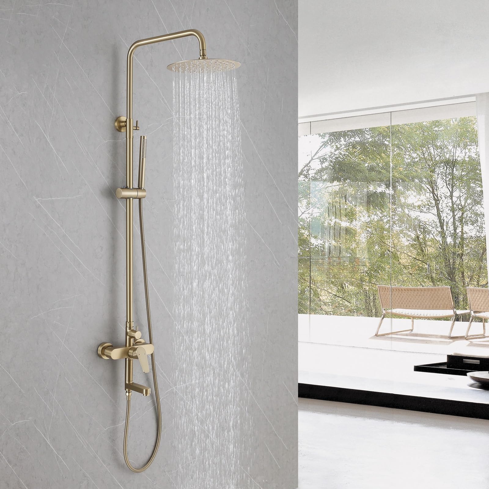 Robinet de douche exposé Weshi avec pommeau pluie et bec pliable