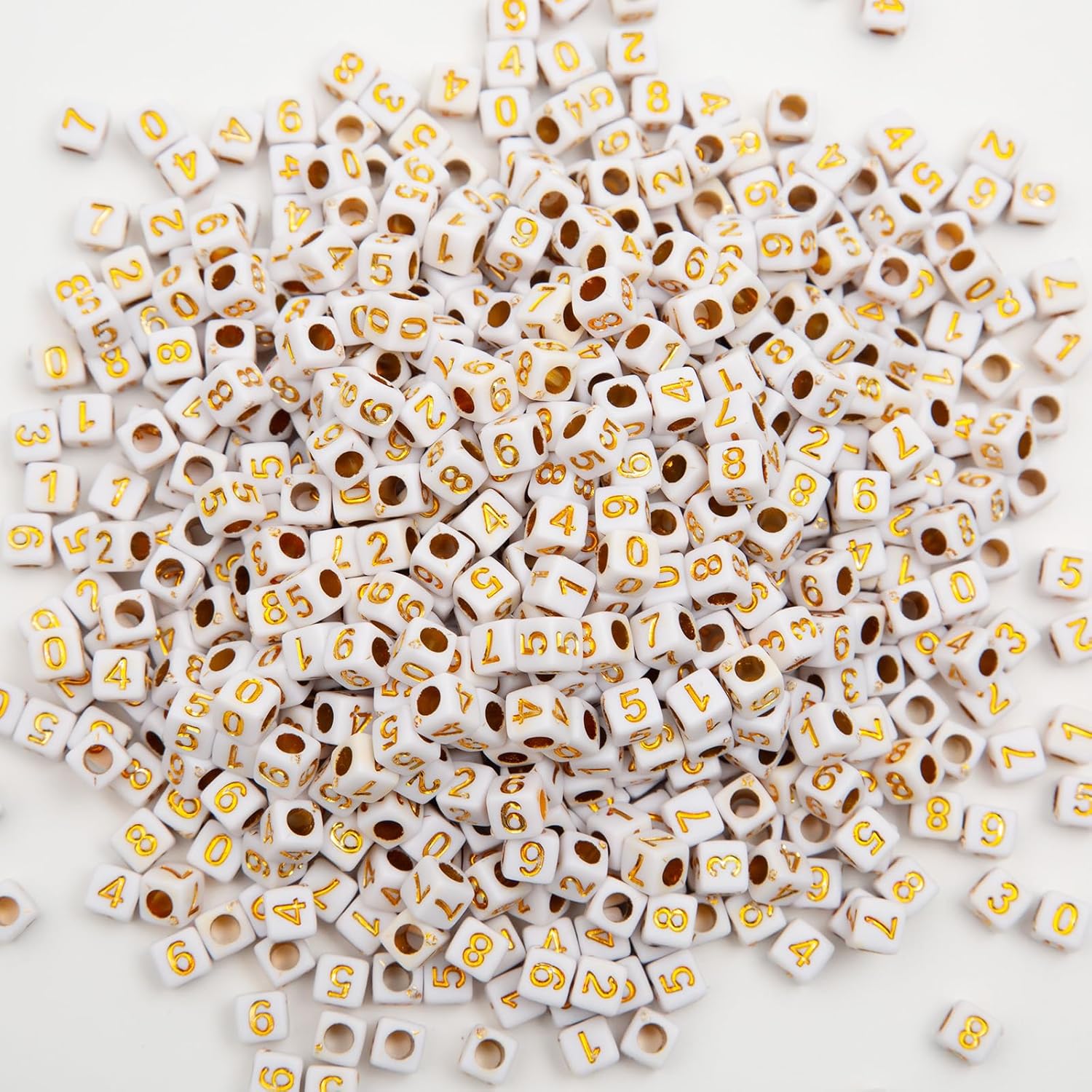 1000Pcs Square Number Beads Cube 6x6mm White Acrylic Bead DIY for Bracelets Necklace Jewelry Making (White-Gold) - Image 2