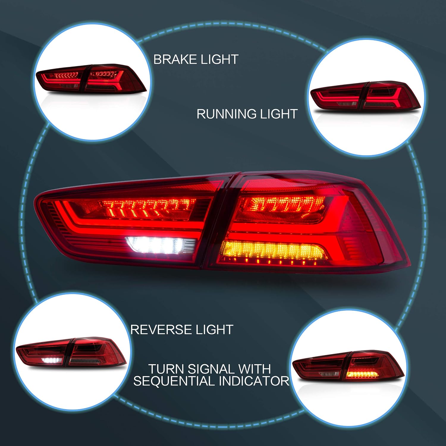VLAND Tail lights Assembly Fit for Mitsubishi Lancer EVO X 2008-2020 with Sequential Turn Signal, Not Fit for Lancer Fortis/io, Red
