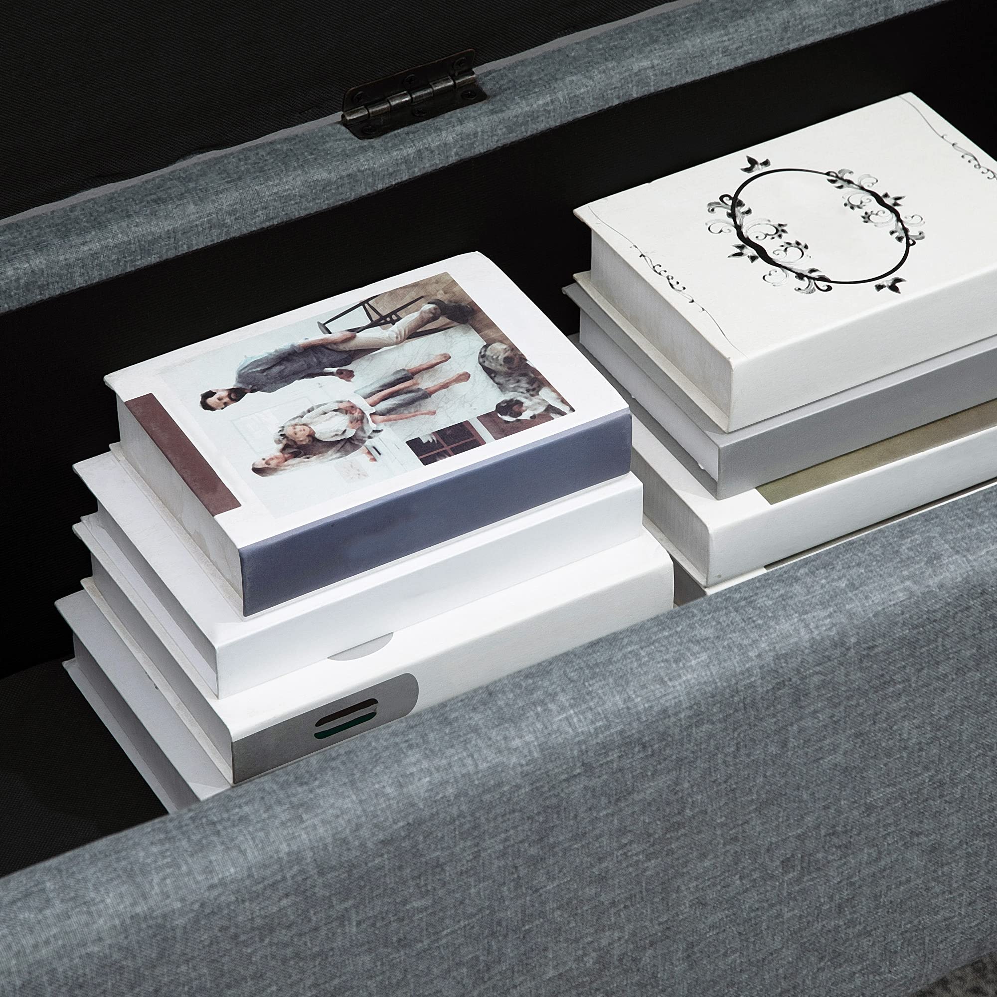 HOMCOM Sitzbank mit Stauraum Polsterbank mit Deckel 125x49x41,5 cm Grau | Leinenoptik, Bettbank, Truhenbank, Banktruhe, Aufbewahrungsbank für Wohnzimmer Schlafzimmer