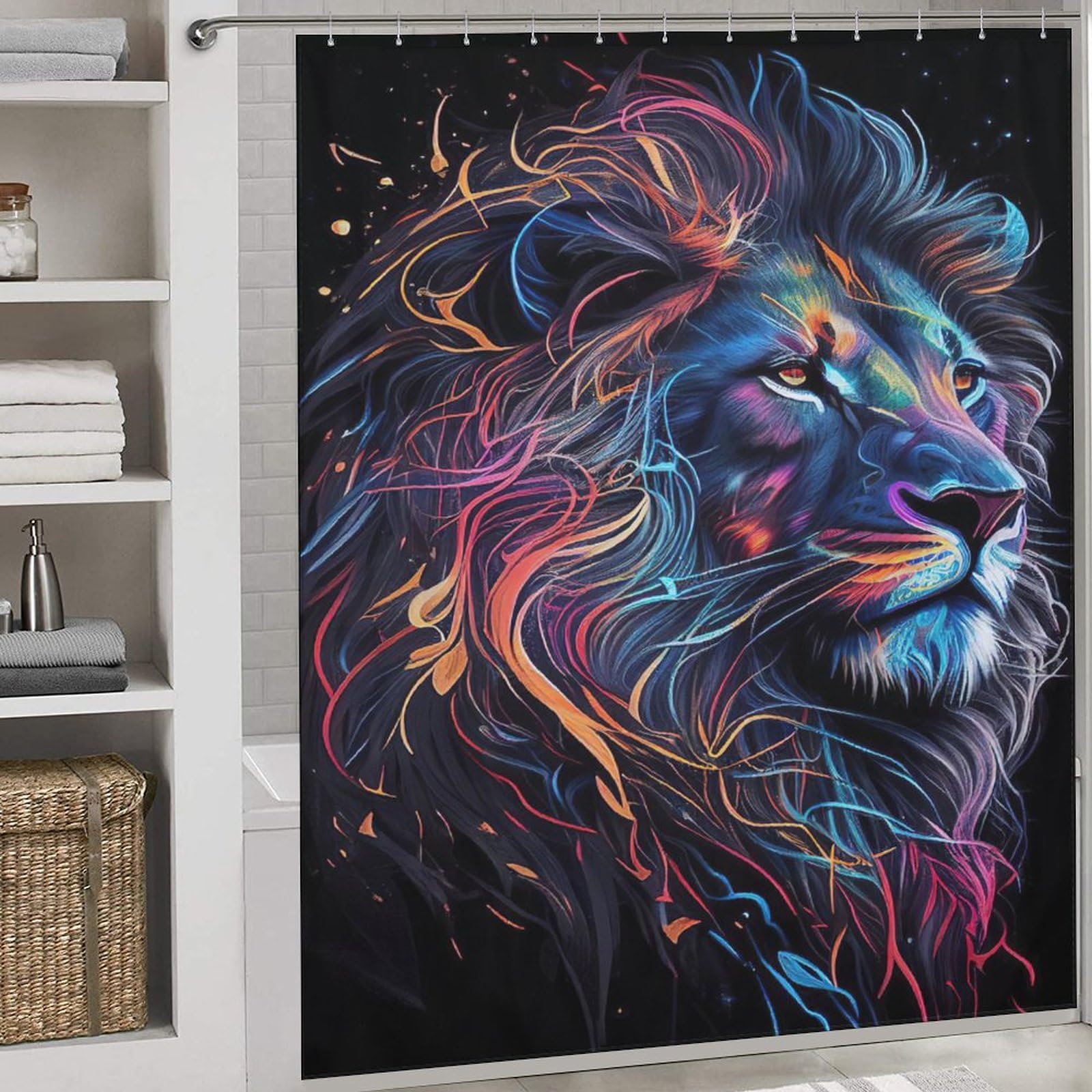 Rideau de douche lion anti-éclaboussures en polyester étanche 183x183cm pour baignoire de maison