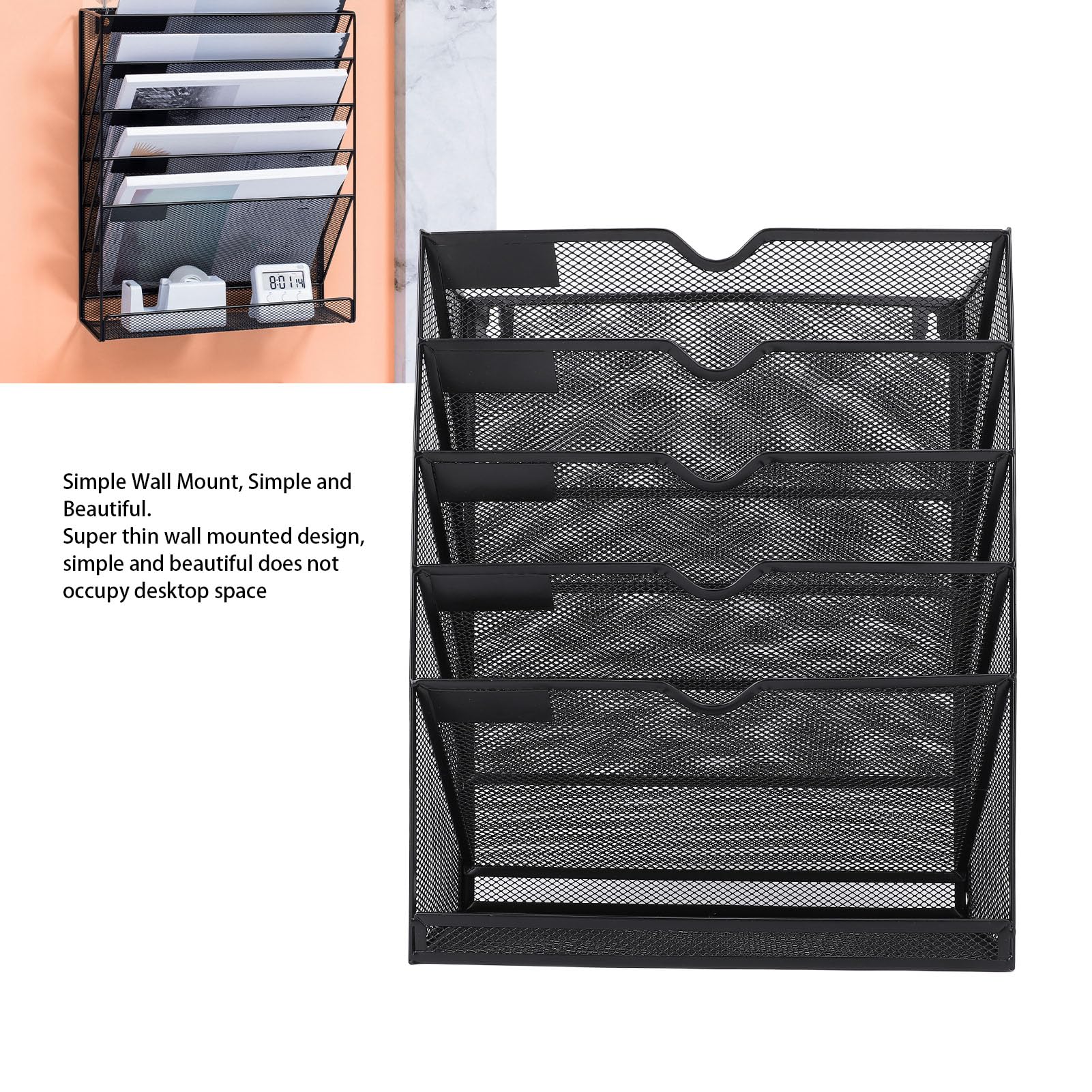 Organizador de Archivos de Montaje de Pared de 6 Niveles - Soporte de Carpeta de Colgantes de Metal Pesado para el Hogar/oficina | Diseño Vertical que Ahorra Espacio con 5