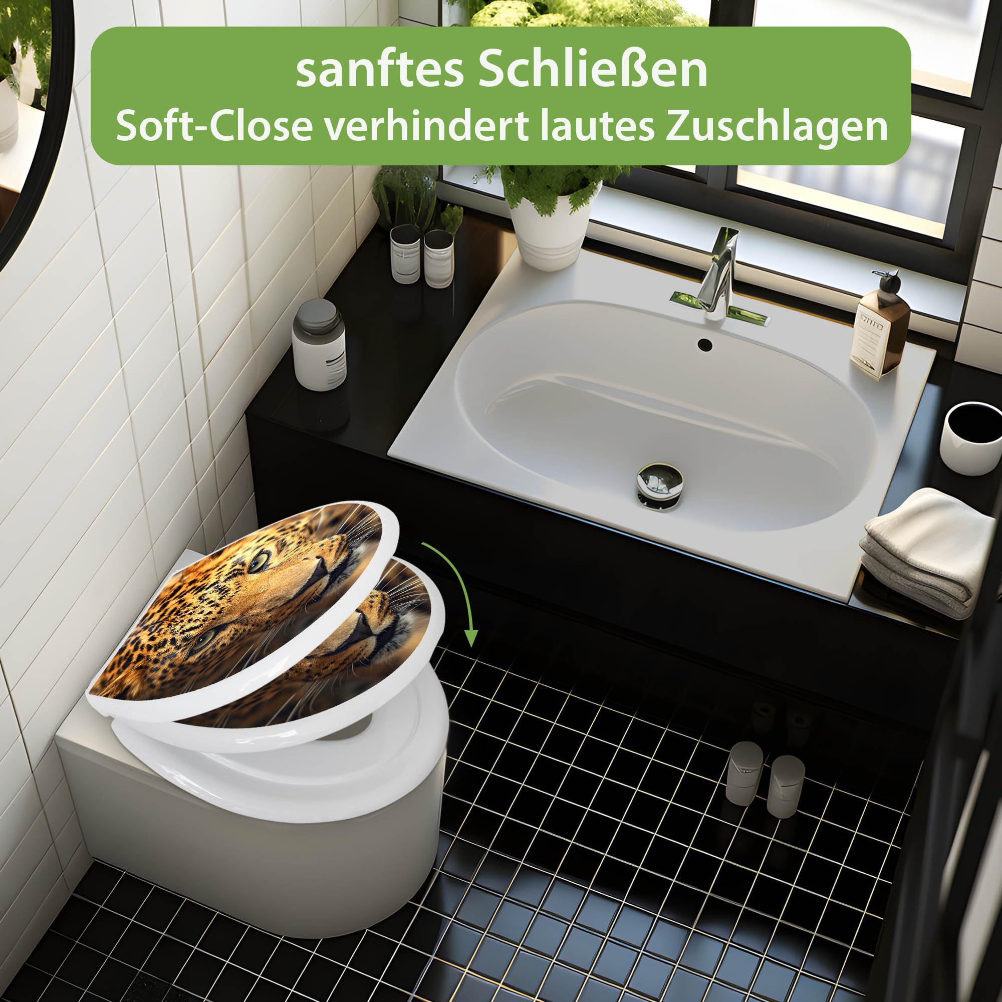 banjado Familien WC Sitz mit Absenkautomatik 44,9x37,1cm - Klobrille mit Kindersitz aus hochwertigem Polypropylen - Toilettendeckel mit Kinder Toilettensitz integriert - Motiv Daphne