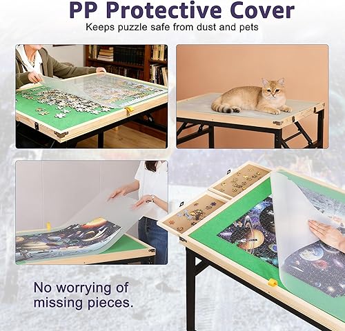 Miniatura 8 de Mesa de rompecabezas inclinable con cajones de 1500 piezas, 3 ángulos ajustables, sin montaje y diseño plegable, patas de metal y cubierta de