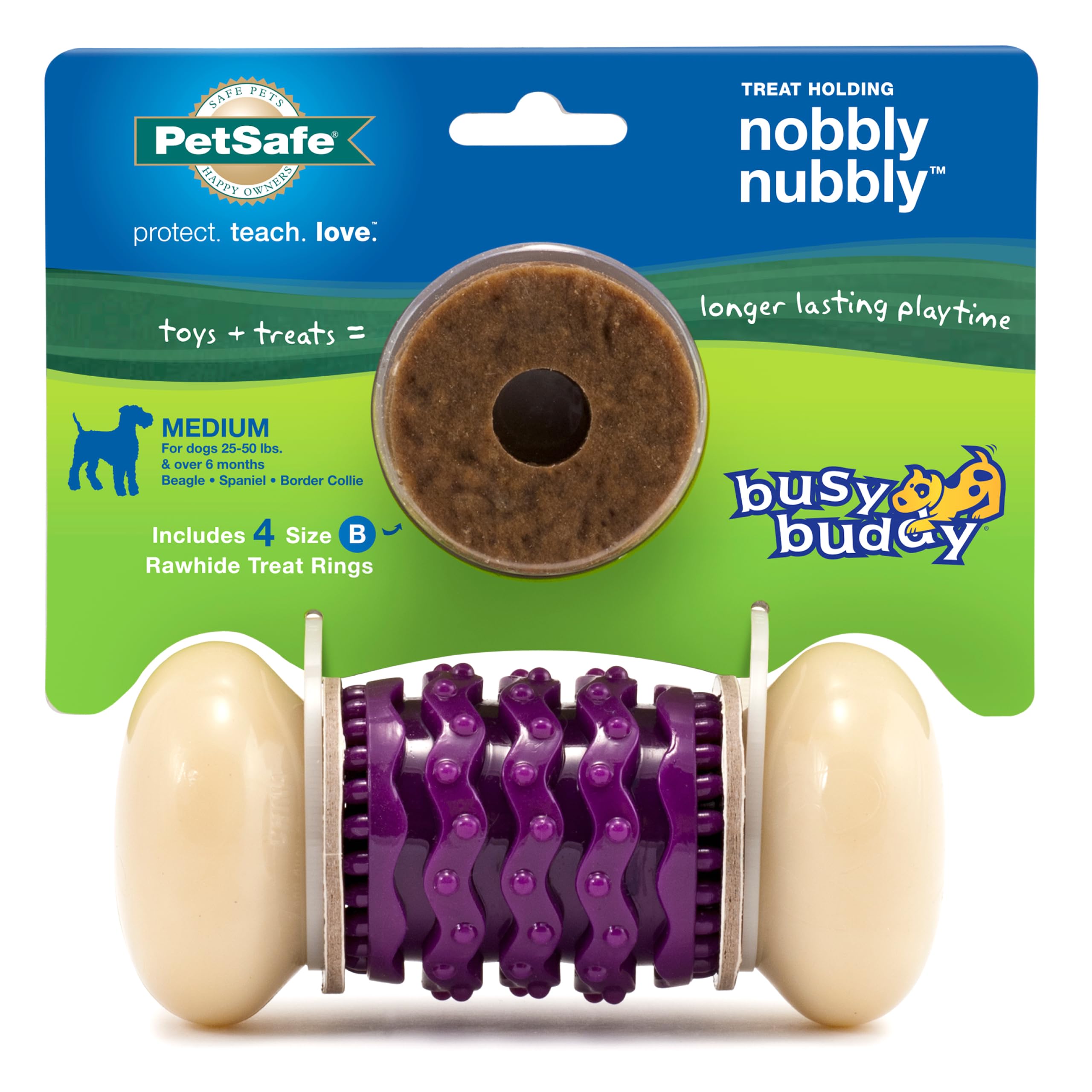 PetSafe Busy Buddy Nobbly Nubbly Treat Holding Dog Toy - Boredom Relief for Strong Chewers - Durable Nylon Build - Dishwasher Safe Design - Includes