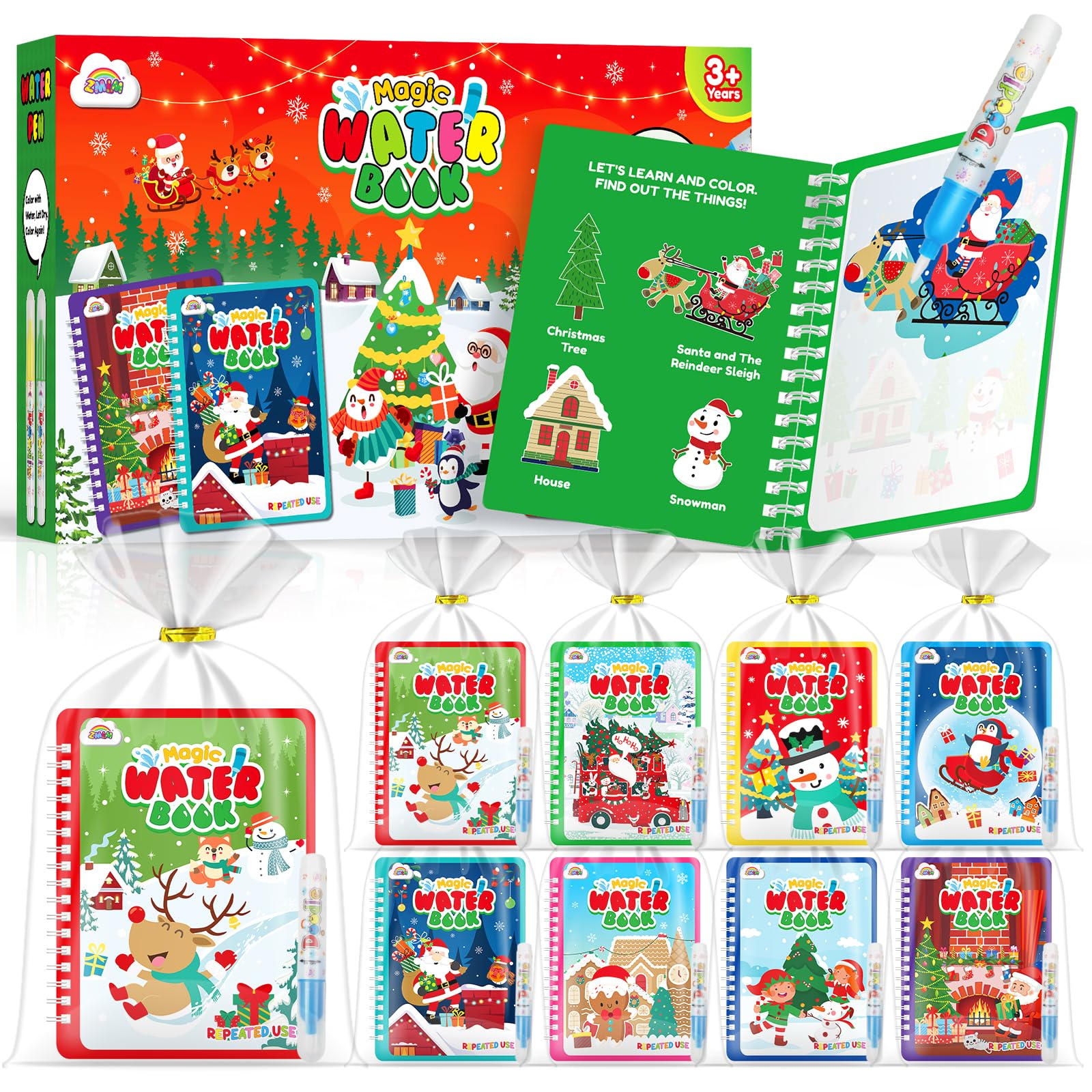 ZMLM 24 Libri Colorare con acqua gadget compleanno bambini | Riutilizzabili mini libri da colorare Magico Pittura per di 4-8ann regalini fine festa compleanno bambini(24Natale)