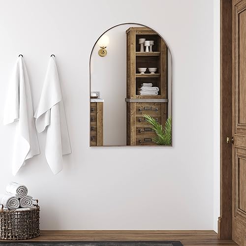 Miniatura 6 de Camden Reed Espejo de pared de metal con arco redondeado de 24 x 36 pulgadas, color marrón, espejo para entrada, sala de estar, baño, dormitorio