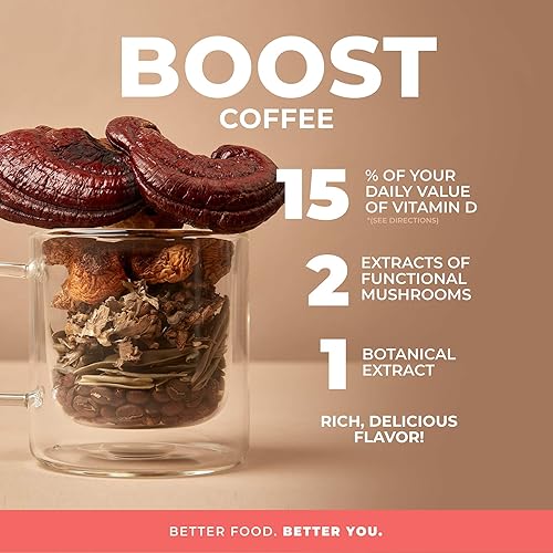 Miniatura 3 de Laird Superfood Boost Coffee, granos molidos de tostado medio infundidos con hongos funcionales, vitamina D y polvo de hoja de olivo, bolsa de 12