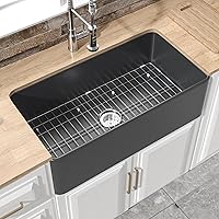 Vista 17 de Fregadero pequeño de granja de 24 x 18 pulgadas, fregadero de granja con delantal Firecaly, cuenco individual resistente, con accesorios 2 tipos