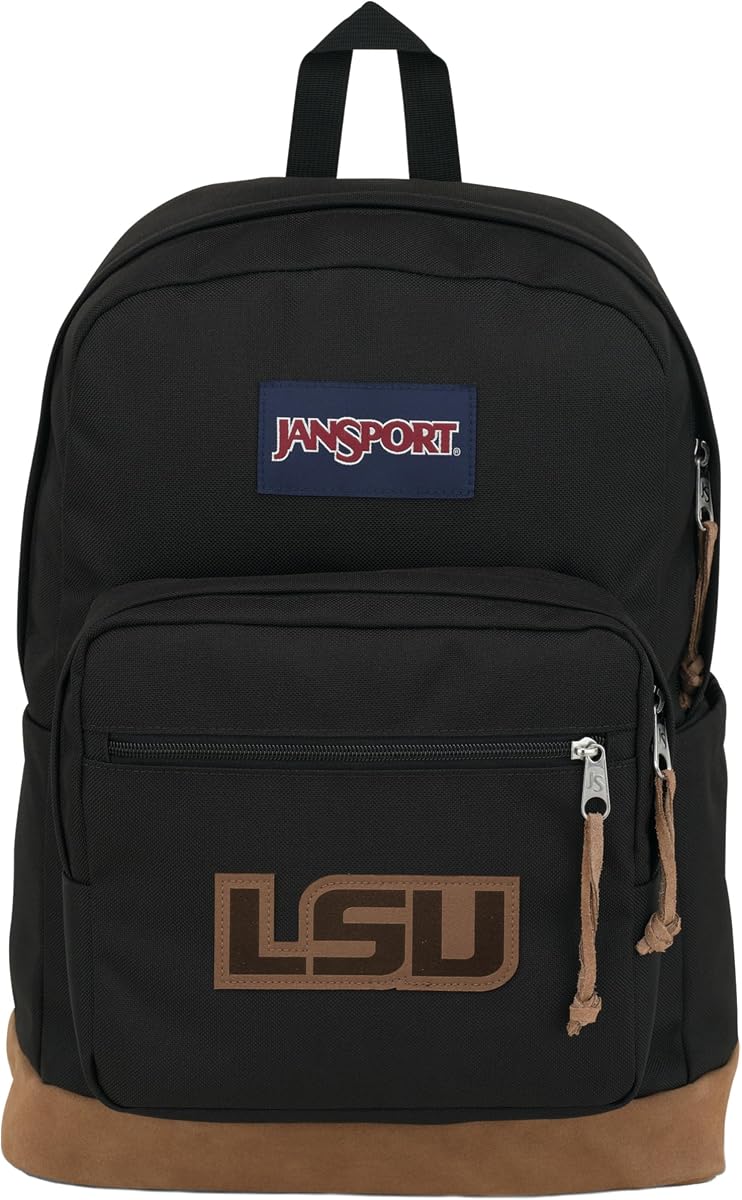 JanSport NCAA Mochila con licencia oficial, Lsu Tigers, paquete derecho con funda acolchada para computadora portátil de 15 pulgadas, bolsa espaciosa para computadora, mochila duradera con bolsillo para botella y asa de transporte, negro