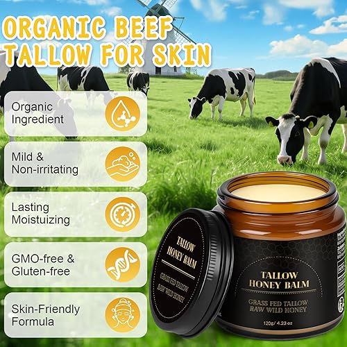 Miniatura 2 de IIIMEIDU Sarga de ternera para piel, bálsamo de miel y bálsamo hidratante facial, 100 % carne de res orgánica alimentada con pasto natural, miel,