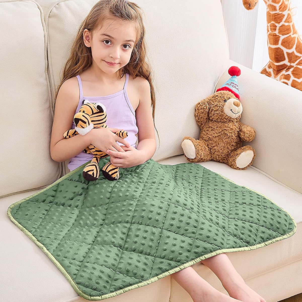 yescool Almohadilla de regazo con peso, manta de regazo pequeña de 2 lb, manta de regazo con peso, mantas con peso Minky, mantas, regalos para viajes al aire libre en interiores, 20 * 30 pulgadas, verde musgo