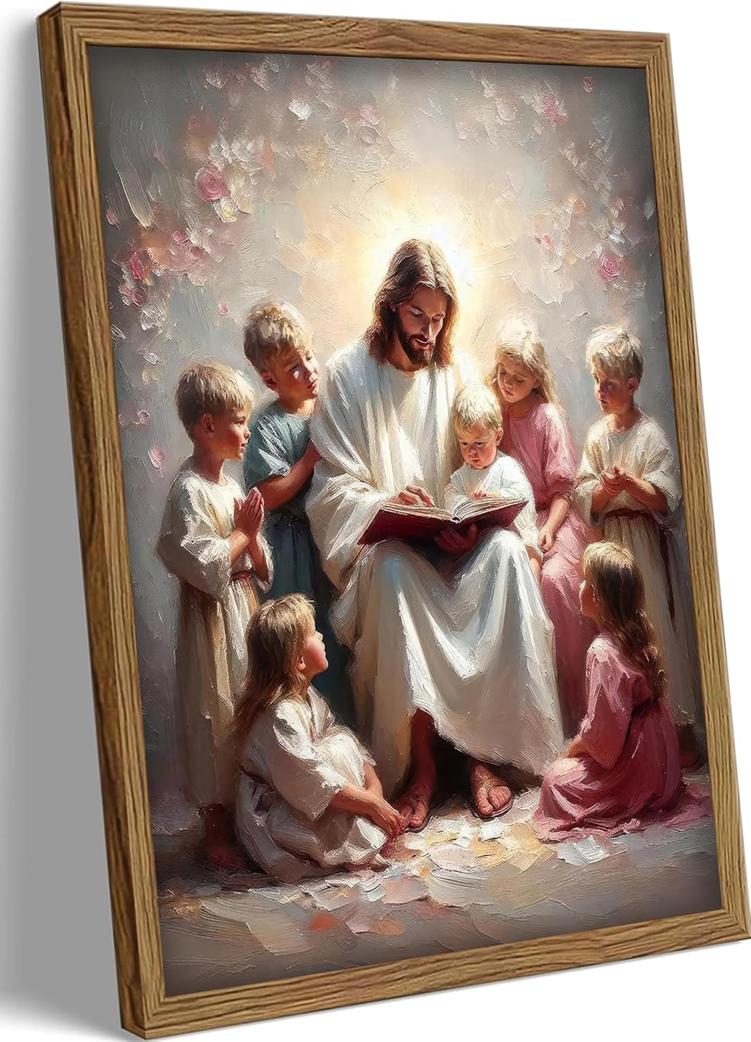 Jesus Walking On Water Wall Art Abstract Christian Poster Print Canvas Sacred God Inspirational Faith Painting Picture Modern Religious Cross Wall Decor for Living Room Bedroom Church Decor Framed