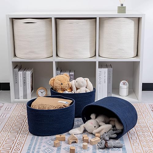Miniatura 3 de CubesLand Cestas de cuerda de algodón azul marino para almacenamiento de estantes, estantes de cubo, cestas de almacenamiento de armario, juego de