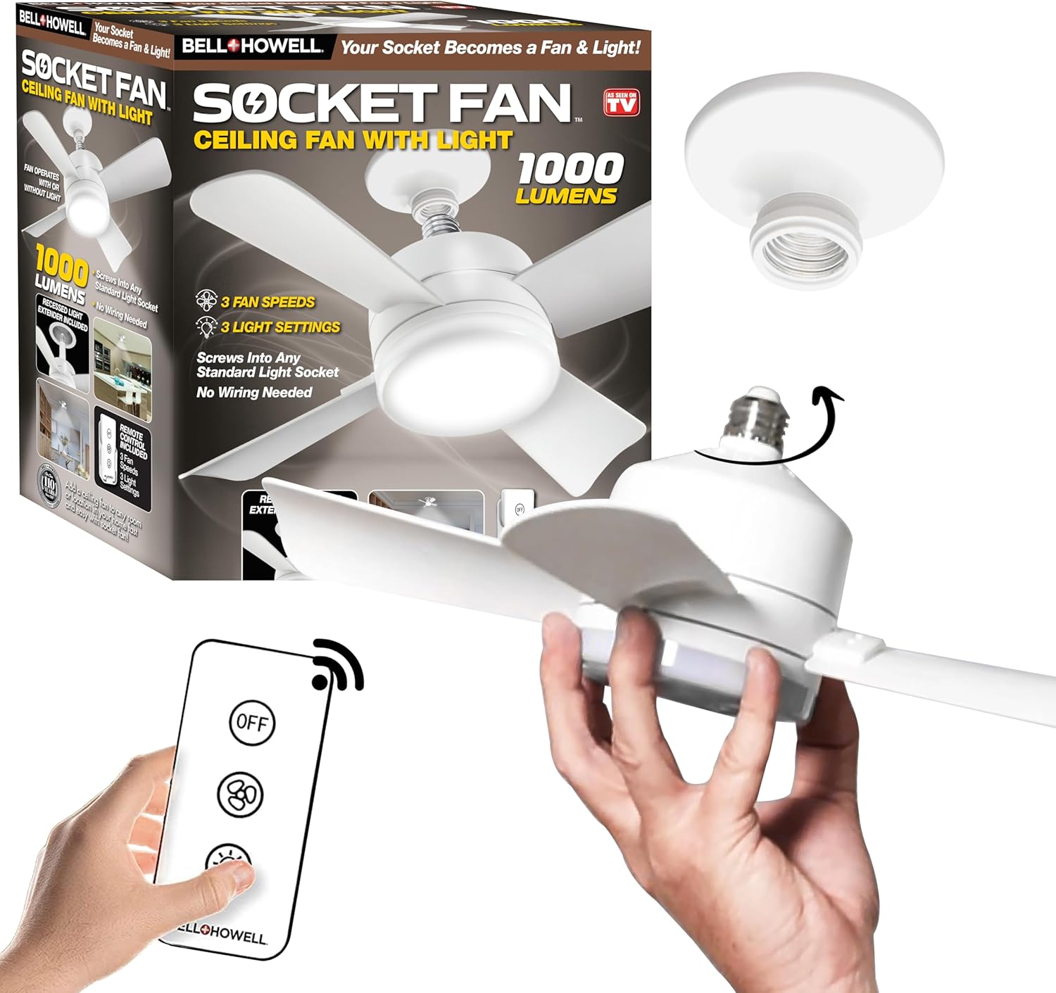Socket Fan Light AS SEEN ON TV Ceiling Fan with Lights and Remote