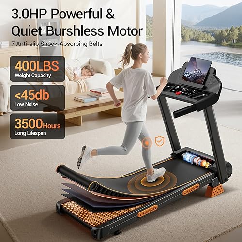 Miniatura 7 de 14% Treadmills for Home with Handle, 3 in 1 Portable Treadmill with Incline, Foldable Treadmills with Three Screen, 12 Preset Programs, 400LBS