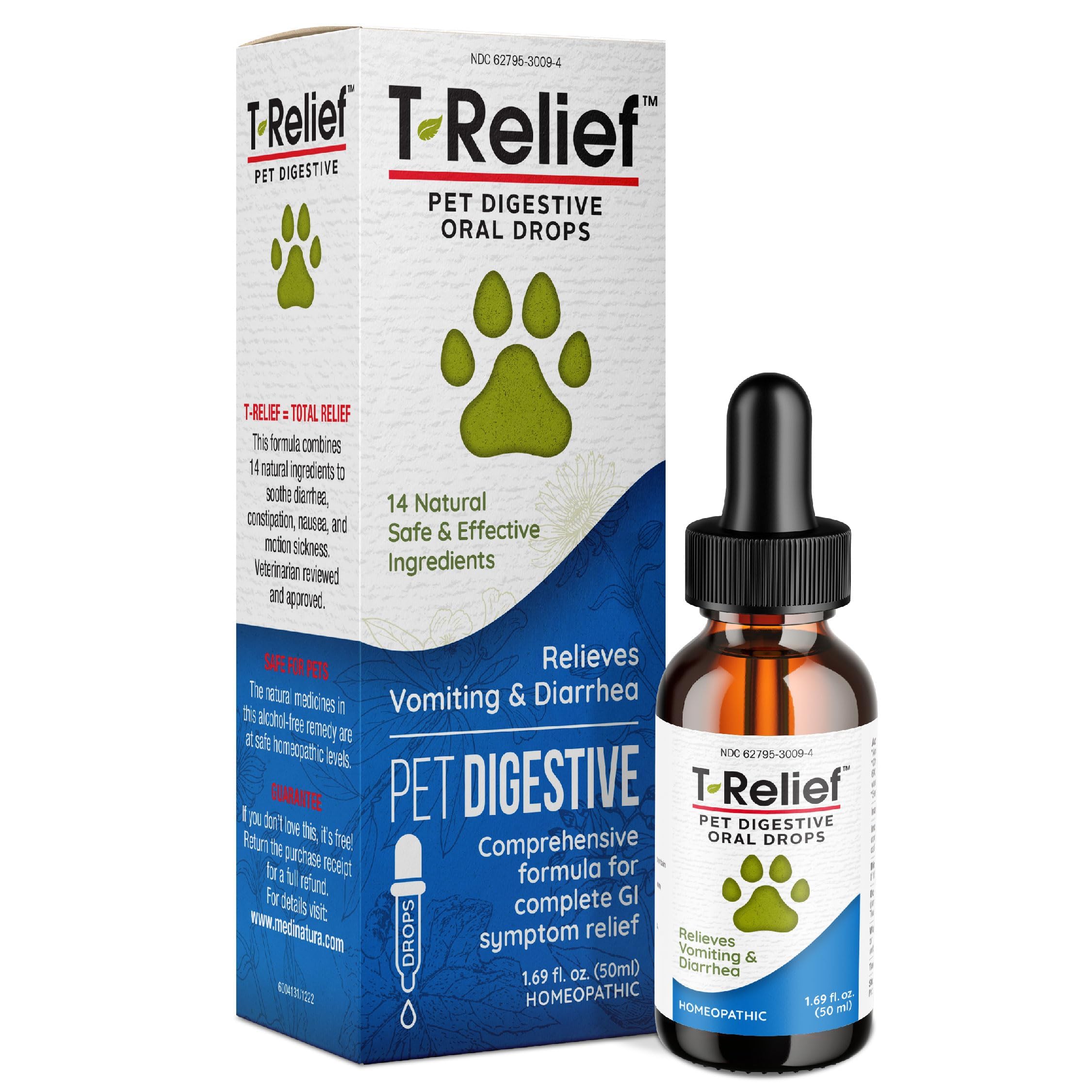 T-Relief Pet Digestive Complete GI Relief Drops for Dog & Cat Soothing Aloe + 13 Natural Homeopathic Actives Help Calm Nausea & Diarrhea from Mild Illness Food Stress or Motion Sickness - 1.69 oz