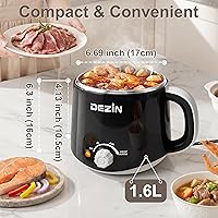Vista 3 de Dezin Olla eléctrica para fideos rápidos, olla eléctrica de acero inoxidable de 1.6 litros, perfecta para ramen, huevo, pasta, albóndigas, sopa