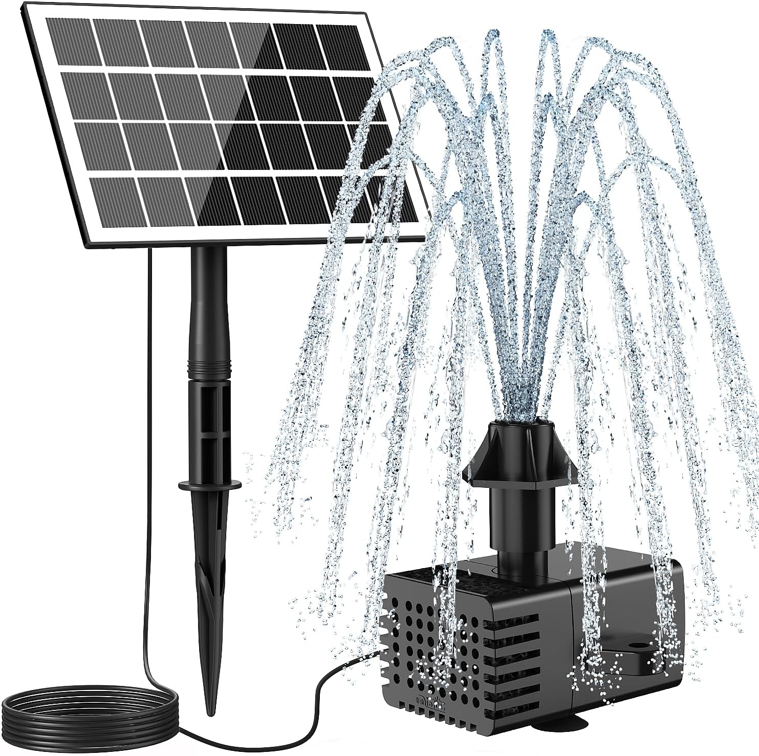 Jutai Solar Fountain Kit Colorful Lights,3.5W Glass Panel Solar Water Pump with 2000mAH Battery, Sucker & Stake for Bird Bath, Garden, Outdoor, Water Feature-16.4ft Power Cord,7 Nozzles