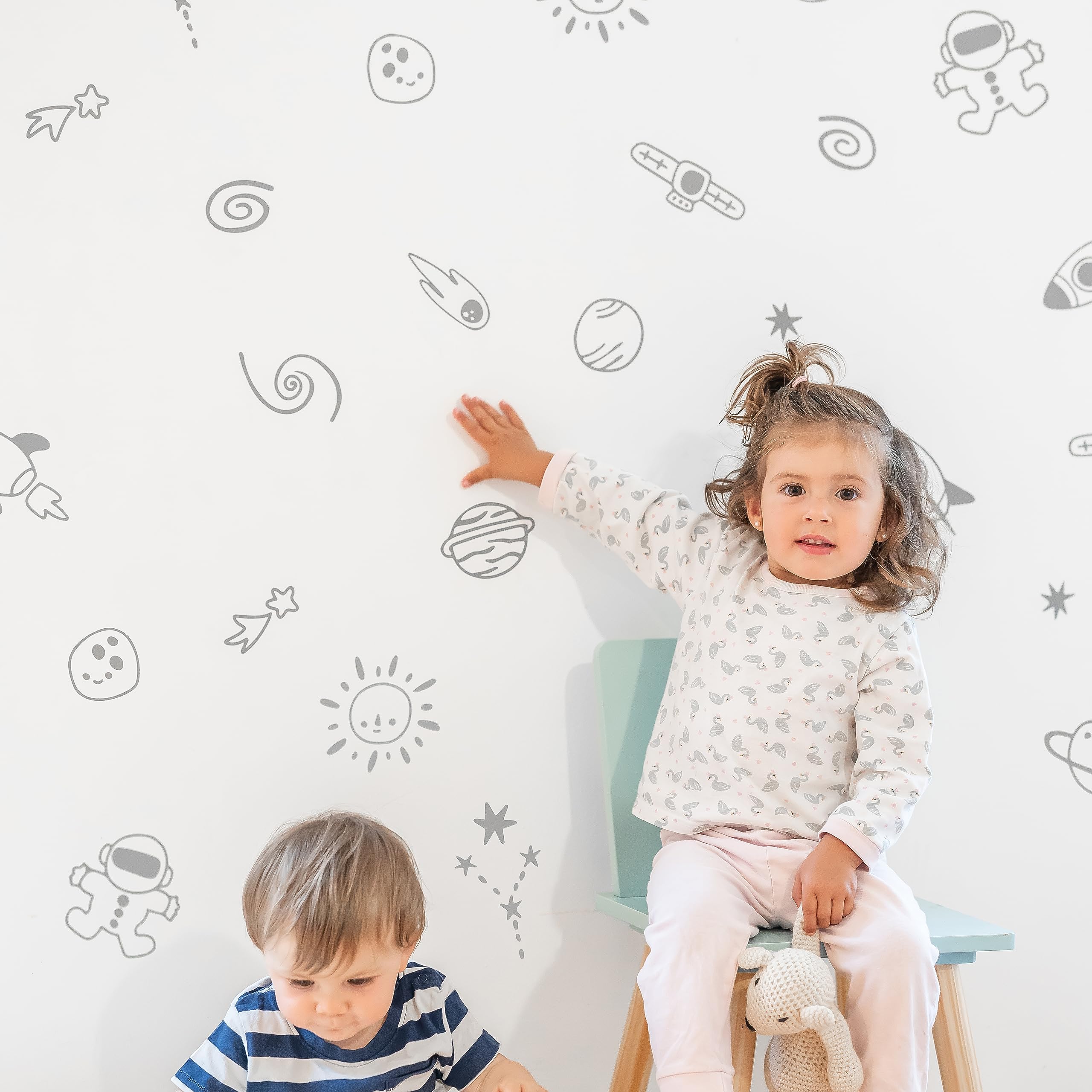 40 Piece Grey Space Vinyl Wall Decal Set - Sun, Moon, Stars, Planets, Astronaut For Nursery, Kids Room - View #5