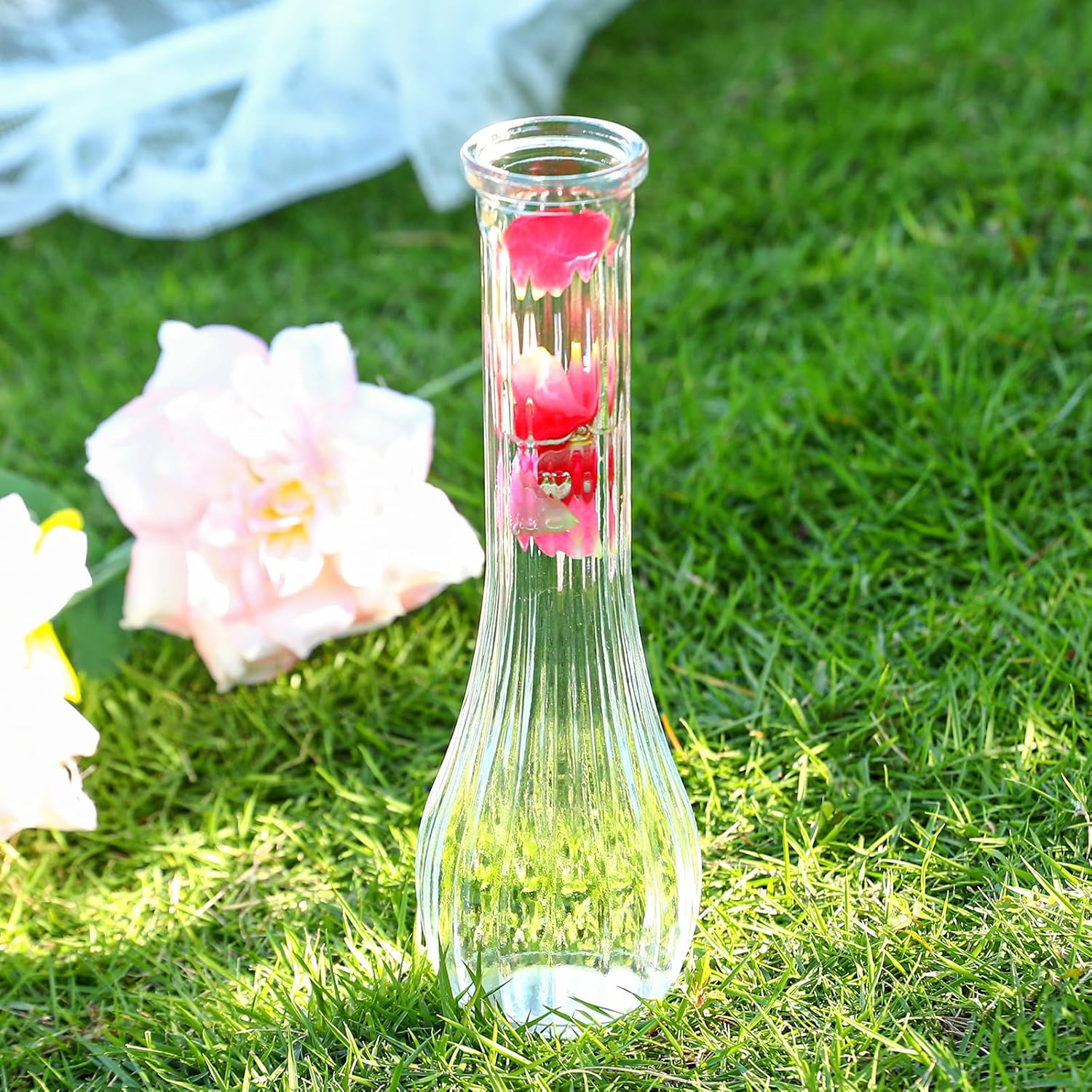 Glass Bud Vases for Centerpiece,12 Pcs Small Clear Ribbed Flower Vases for Weddings, Parties, Home Decor (8.5" Tall, Bulk Set) - Minimalist Table Vase for Roses, Pampas Grass, DIY Arrangements - Image 7