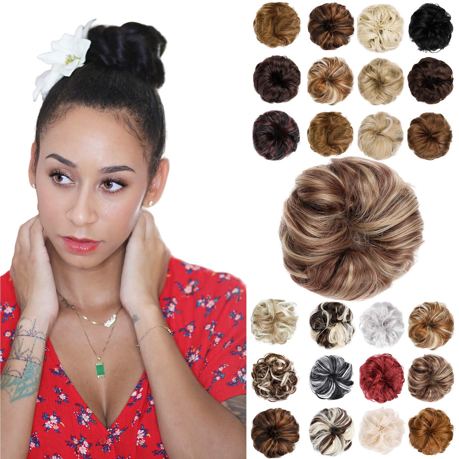 Hair Bun Messy Bun Hair Piece Thick Updo Scrunchies Hair Extensions Ponytail Hair Accessories for Women Ladies Girls Light Brown Mix Ash Blonde
