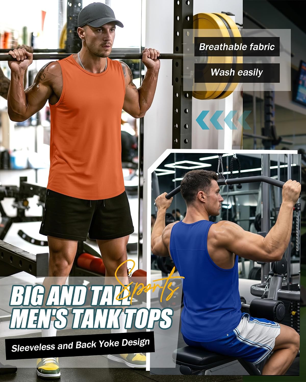 Evervibe 3 Pack Big and Tall Cotton Men's Tank Tops Plus Size Workout Sleeveless Tee Shirts Crew Neck Muscle Shirts L-5XL