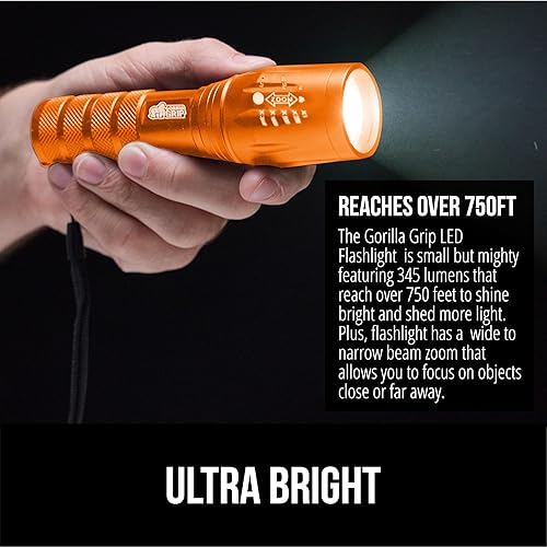 Miniatura 3 de Gorilla Grip Linterna táctica LED pequeña y ultrabrillante, 5 modos ajustables, alcance hasta 750 pies, impermeable, batería de larga duración, para