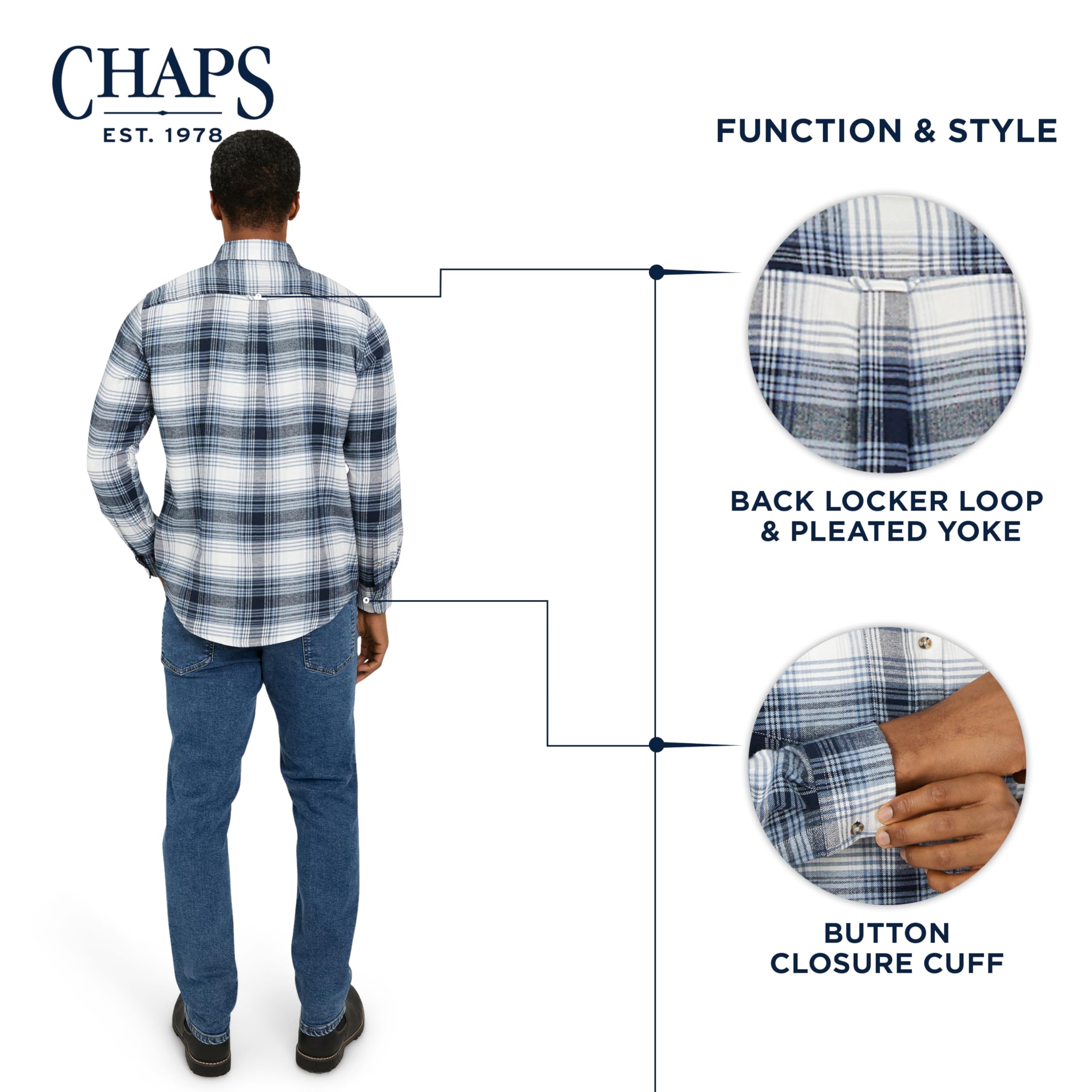 Chaps Herren Classic Fit Long Sleeve Button Down Stretch Flannel Casual Woven Shirt Klassische Passform, langärmelig, Knopfleiste, Stretch-Flanell, lässig, gewebtes Hemd (1er Pack)