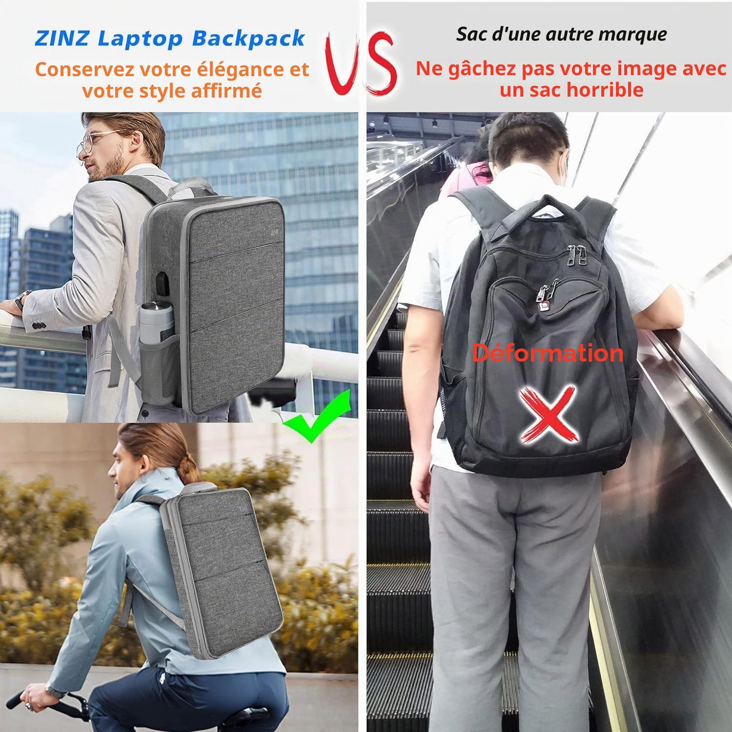 ZINZ Sac à Dos Fin et Extensible pour Ordinateur Portable, Résistant à l'eau, Compatible avec MacBook Pro 16" 2026-2019 M4 M3 M2 M1, Mac 15,4" et la plupart des PC 15"-16",D01G01
